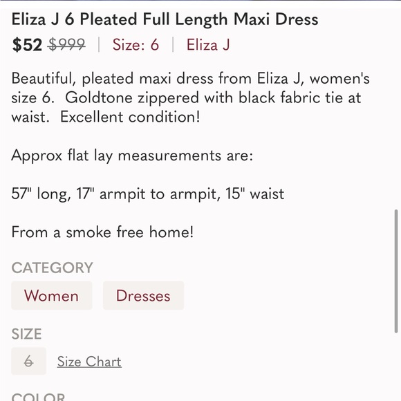 🪴HP🪴 Eliza J Pleated Full Length Maxi Dress Size 6 - Picture 8 of 8
